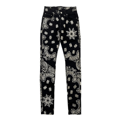 Amiri Crystal Embellished Paisley Jeans Overdyed Black