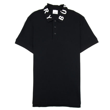 BURBERRY Ryland Block Collar Writting Polo Black vue de face