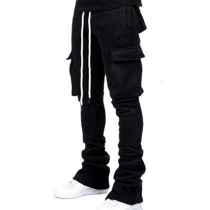 Stacked Cargo Flare Sweatpants Noir Sneaker6ix Shop
