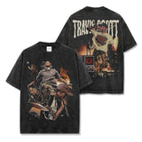 Travis Scott Astro Flame Vintage Graphic Tee Washed Black vue de face