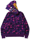 BAPE Couleur Camouflage Shark Large Double Zip Double Sweat à capuche Violet BAPE