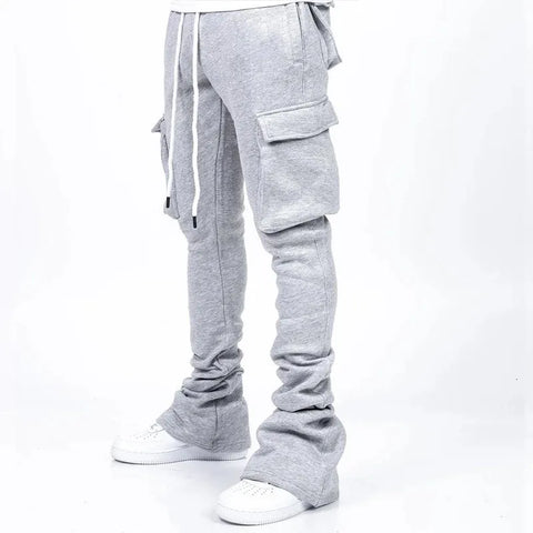 Stacked Cargo Flare Sweatpants Gris