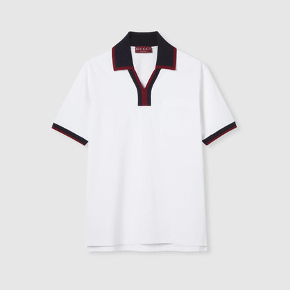GUCCI Contrast-Collar Logo-Embroidered Cotton-Pique Polo Shirt Gucci