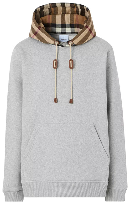 Burberry Hoodie With Check Hood 'Pale Grey Melange' Burberry