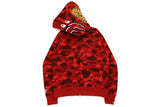 BAPE Couleur Camouflage Shark Wide Fit Full Zip Double Hoodie Rouge BAPE