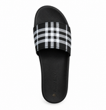 Burberry Furley Check Canvas Sliders Black & White – détail du motif à carreaux