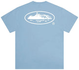Détail logo Corteiz OG Island Tee 'Baby Blue'