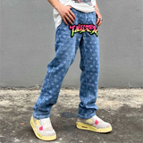 Jean streetwear monogramme avec patch tigre multicolore
