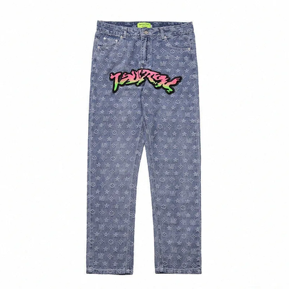 Jean streetwear monogramme avec patch tigre multicolore