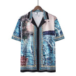 Ensemble chemise à manches courtes imprimé floral thaïlandais avec motif vagues déferlantes