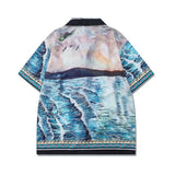 Ensemble chemise à manches courtes imprimé floral thaïlandais avec motif vagues déferlantes