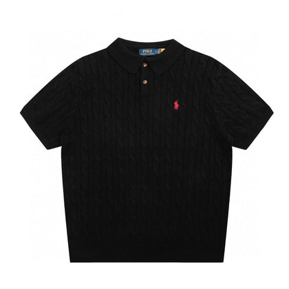 Polo Ralph Lauren Cable-Knit cotton Collar Polo Shirt Noir vue de face