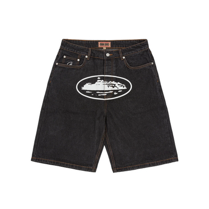 Corteiz Island Baggy Denim Short Washed Black streetwear