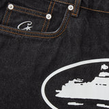 Détail denim noir washed Corteiz Island baggy short