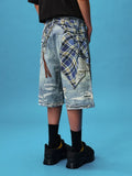 YADCREW Plaid Chain Print Denim Jorts Blue short denim streetwear bleu