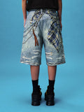 YADCREW Plaid Chain Print Denim Jorts Blue short denim streetwear bleu
