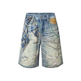 YADCREW Plaid Chain Print Denim Jorts Blue vue principale
