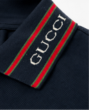 GUCCI Cotton Piqué Polo with Web Stripe Navy Blue Mix – polo élégant pour homme chez Sneaker6ix Dakar