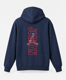 Navy Red Outline Graphic Hoodie pour une tenue streetwear contemporaine