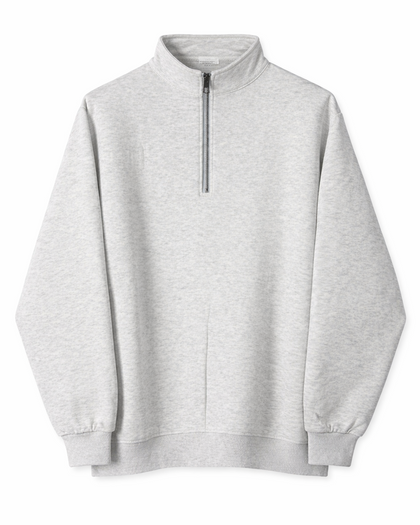 sweater gris clair half zip homme coupe loose coton stretch face Sneaker6ix Shop
