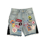 Short en Jean Patchwork Streetwear Vintage Bleu Clair