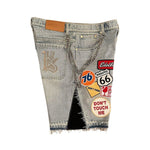 Short en Jean Patchwork Streetwear Vintage Bleu Clair