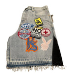 Short en Jean Patchwork Streetwear Vintage Bleu Clair