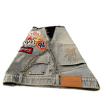 Short en Jean Patchwork Streetwear Vintage Bleu Clair