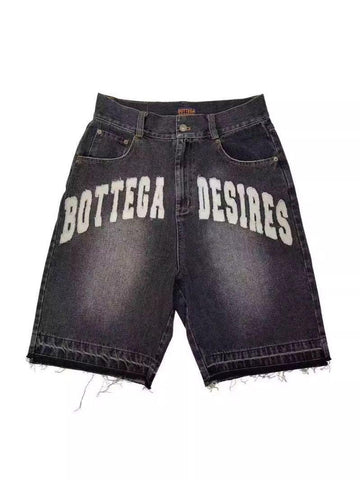 Bottega Desires Short en jean noir à logo brodé