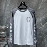 chrome hearts long sleeve 3/4 t-shirt blanc gris face