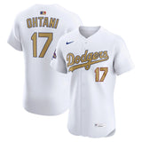 Los Angeles Dodgers Shohei Ohtani Nike White 2025 Gold Collection Elite Jersey Nike