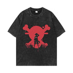 One Piece Skull Acid Wash Oversized T-shirt Noir