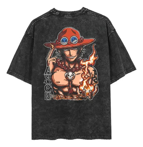 T-shirt One Piece Ace imprimé vintage noir