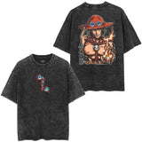 T-shirt One Piece Ace imprimé vintage noir