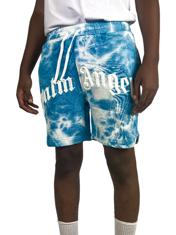 Palm Angels short en Tie Dye bleu clair à logo brodé - Sneaker6ix Shop