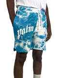 Palm Angels short en Tie Dye bleu clair à logo brodé - Sneaker6ix Shop