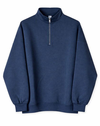 sweater navy blue half zip homme coupe loose coton stretch face