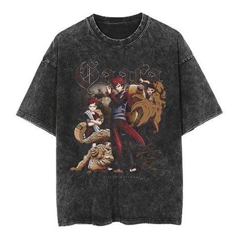 T-shirt Naruto Gaara Vintage Washed Oversized Noir