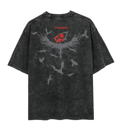T-shirt Oversize Sharingan Raven Noir Vintage